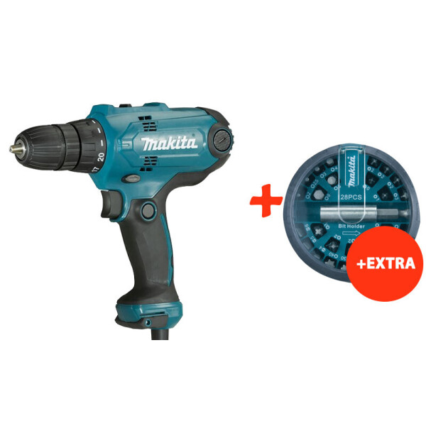 

Сетевой безударный шуруповерт Makita DF0300 + набор бит 28 шт.