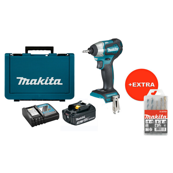 

Аккумуляторный ударный шуруповерт Makita DTD155RFX + 1 акб 18 V 3 Ah + з/у + кейс + набор сверл 5 шт (D-20769)