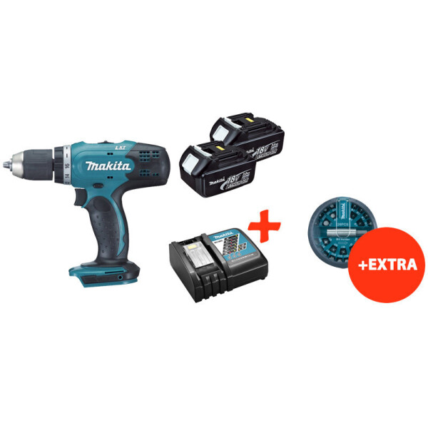 

Аккумуляторная дрель-шуруповерт Makita DDF453Z+2акк.18V 3 Ah+быстрозарядное ЗУ+набор бит (DDF453RFEX)