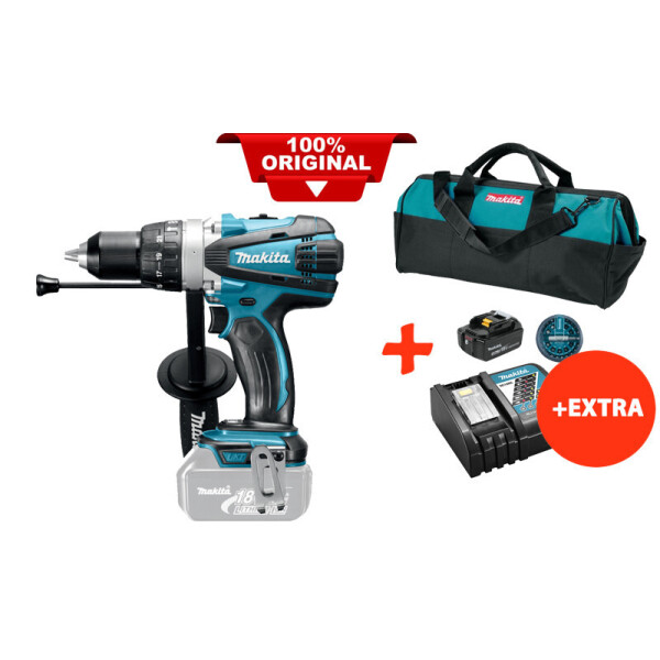 

Аккумуляторный ударный шуруповерт Makita DHP458Z+акк.18V 5 Ah+быстрозарядное ЗУ+набор бит+сумка (DHP458RTBX)