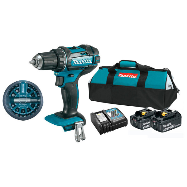 

Акк. дрель-шуруповерт Makita DDF482 + 2 акб 18 V 3 Ah + з/у + сумка + набор бит 28 шт (DDF482RFBX)