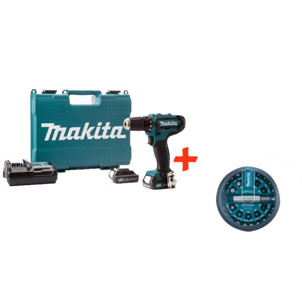 

Аккумуляторная ударная дрель-шуруповерт Makita HP333DWAE + 2 акб 12 V 2 Ah + з/у + кейс + набор бит