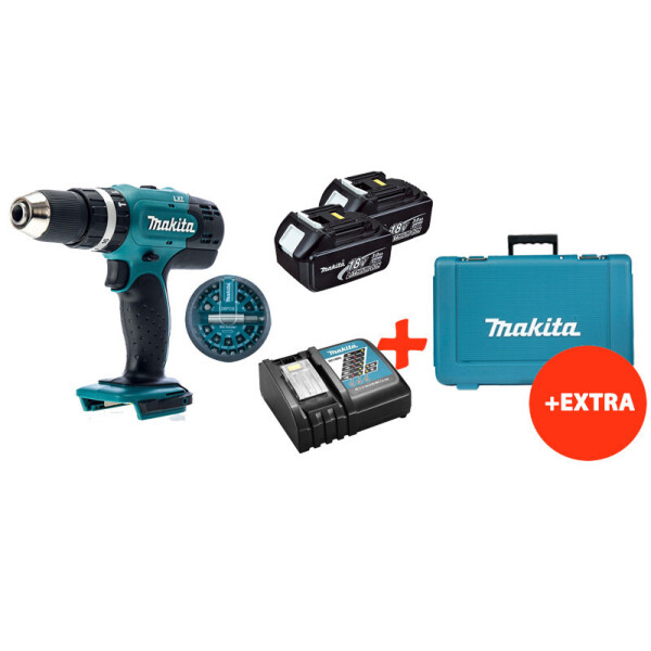 

Аккумуляторная ударная дрель-шуруповерт Makita DHP453Z+2акк.18V 3 Ah+быст ЗУ+набор бит+кейс (DHP453RFEXK)