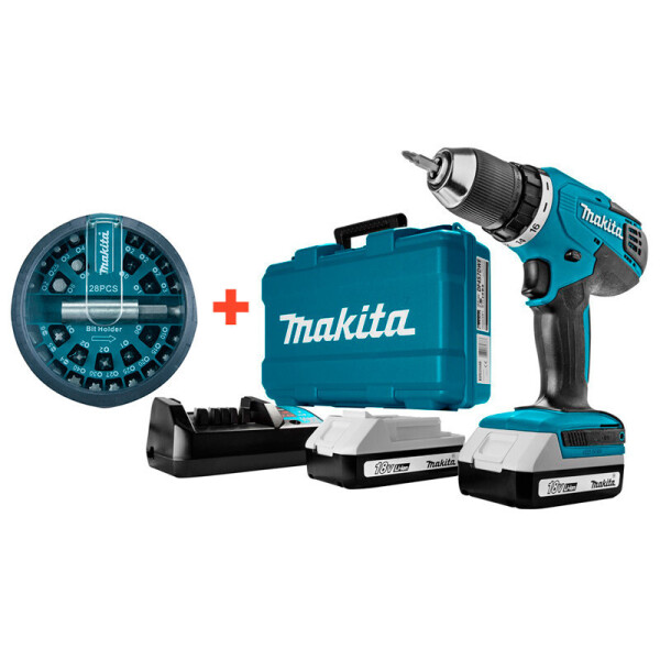 

Аккумуляторный шуруповерт Makita DF457DWE + 2 акб 18 V 1.5 Ah + з/у + кейс + набор бит (DF457DWEX)