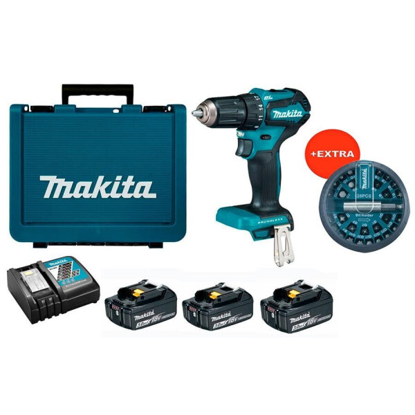 

Аккумуляторная дрель-шуруповерт Makita DDF483RFE3X + 3 акб 18 V 3 Ah + з/у + кейс + набор бит 28 шт (B-28911)