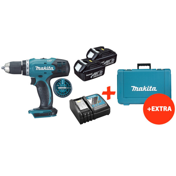 

Аккумуляторная дрель-шуруповерт Makita DDF453Z+2 акк.18V 3 Ah+быстрозарядное ЗУ+набор бит+кейс (DDF453RFEXK)