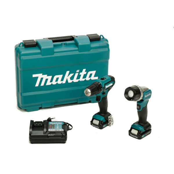 

Аккумуляторный шуруповерт Makita DF333DZ + 2 акк 12V 1.5Ah + ЗУ + аккумуляторный фонарь + кейс (DF333DWYL1)