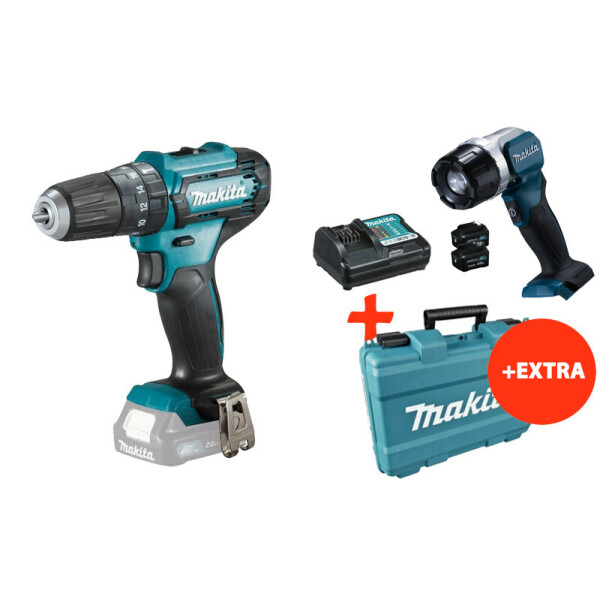 

Аккумуляторный ударный шуруповерт Makita HP333DZ + 2 акк 12V 4Ah + ЗУ + фонарь + кейс (HP333DWML1)