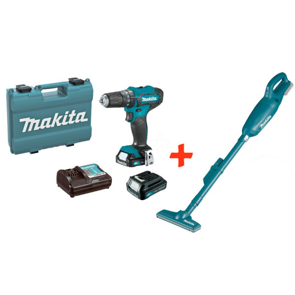 

Аккумуляторная ударная дрель-шуруповерт Makita HP333DWYE + 2 акб 12 V 1.5 Ah + з/у + кейс + акк пылесос