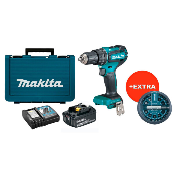 

Аккумуляторная ударная дрель-шуруповерт Makita DHP485RFX + 1 акб 18 V 3 Ah + з/у + кейс + набор бит 28 шт
