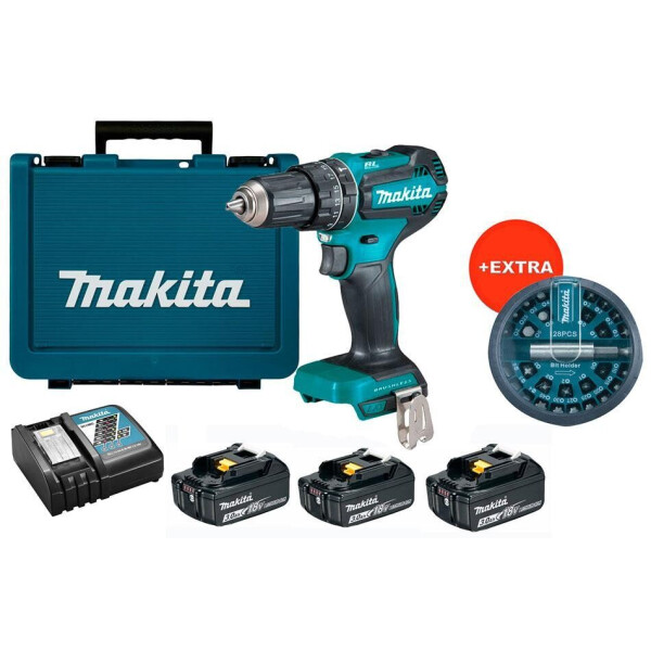 

Аккумуляторная ударная дрель-шуруповерт Makita DHP485RFE3X + 3 акб 18 V 3 Ah + з/у + кейс + набор бит 28 шт