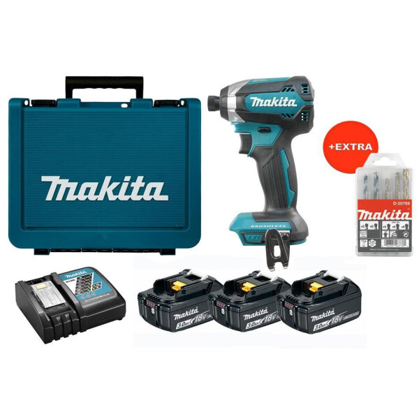 

Аккумуляторный ударный шуруповерт Makita DTD153RFE3 + 3 акб BL1830 18 V 3 Ah + з/у DC18RC + кейс + набор сверл