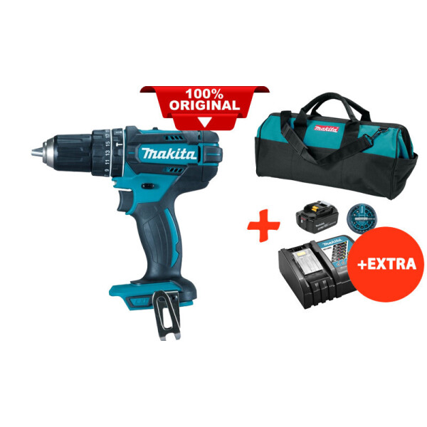 

Аккумуляторная ударная дрель-шуруповерт Makita DHP482Z+акк.18V 5 Ah+быстрозарядное ЗУ+набор бит+сумка