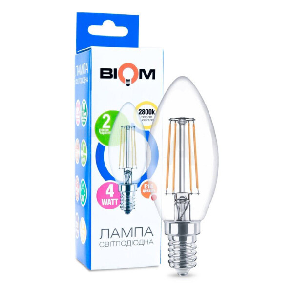 

Филаментная лампа BIOM FL-305 4W E14 2800K C37 (Свічка)