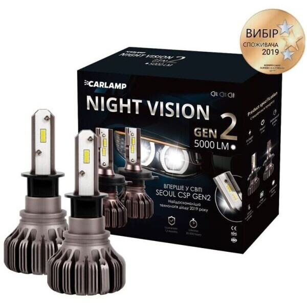 

Светодиодные автолампы Carlamp Night Vision Gen2 H3 5500K 5000 Lm