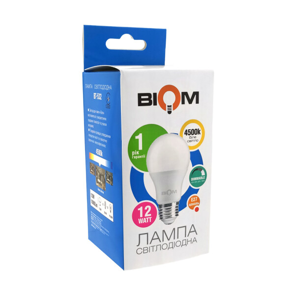 

Світлодіодна лампа BIOM BT-532 А60 12W E27 4500K (Груша) switch dimmable