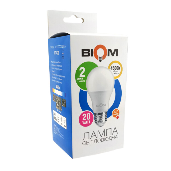 

Світлодіодна лампа BIOM BT-520 А80 20W E27 4500K (Груша)