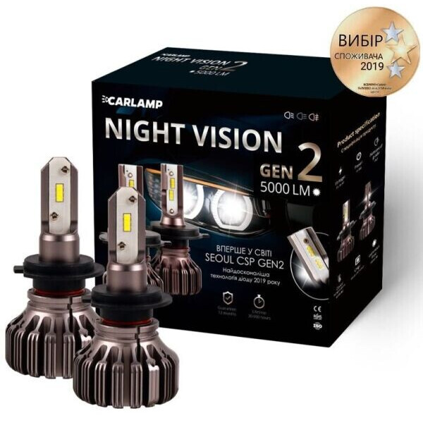 

Светодиодные автолампы Carlamp Night Vision Gen2 H7 5500K 5000 Lm