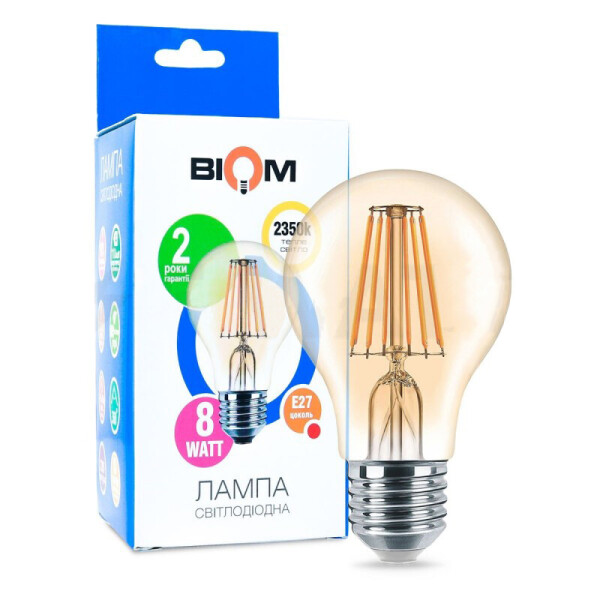 

Филаментная лампа BIOM FL-411 8W E27 2350K Amber А60 (Груша)