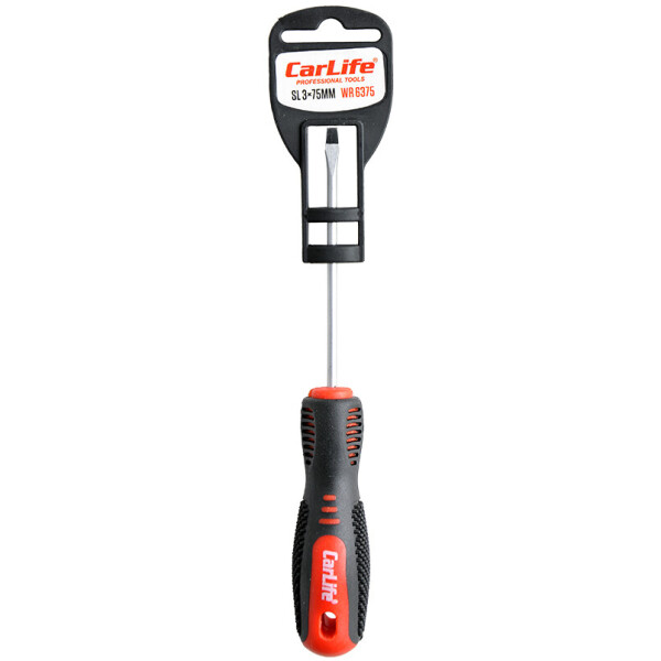 

Отвертка Carlife шлицевая SL3x75mm, Cr-V 6150