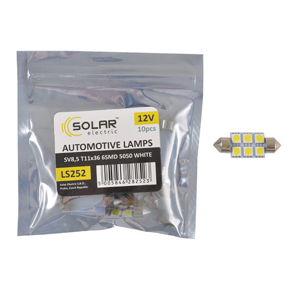 

LED автолампа Solar 12V SV8.5 T11x36 6smd 5050 white 10шт