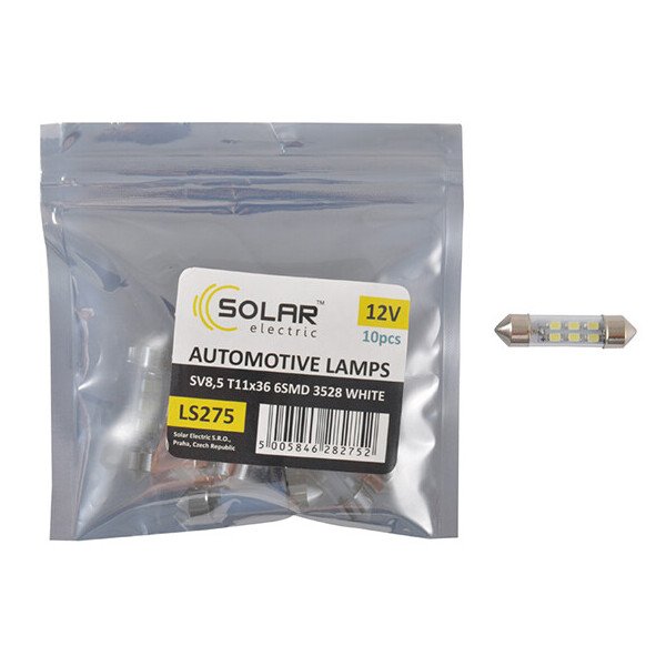

LED автолампа Solar 12V SV8.5 T11x36mm 6smd 3528 white 10шт