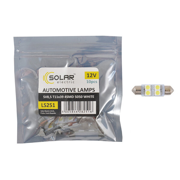 

LED автолампа Solar 12V SV8.5 T11x39 4smd 5050 white 10шт