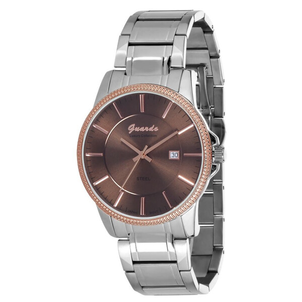 

Часы наручные мужские Guardo Luxury Stainless Steel кварцевые серебро розовое золото (S1272-6)