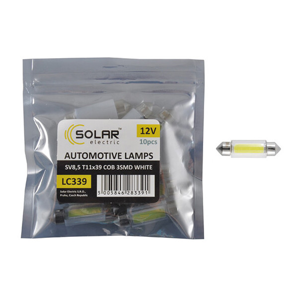 

LED автолампа Solar 12V SV8.5 T11x39 COB-3SMD white 10шт