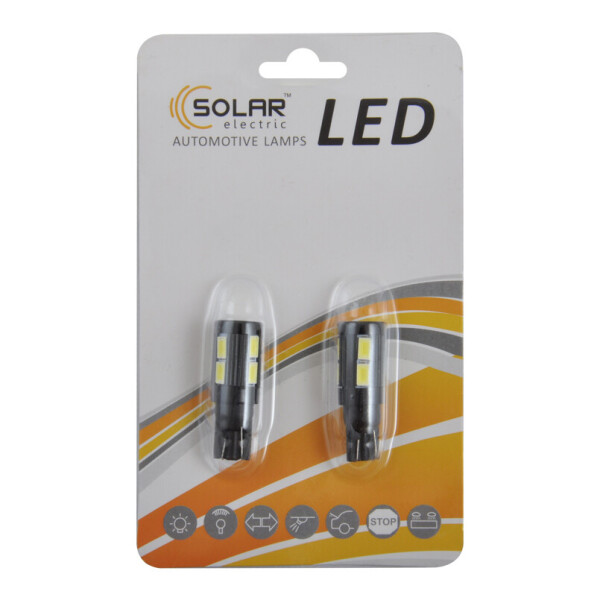 

LED автолампа Solar 12V T10 W2.1x9.5d 10SMD white, 2шт