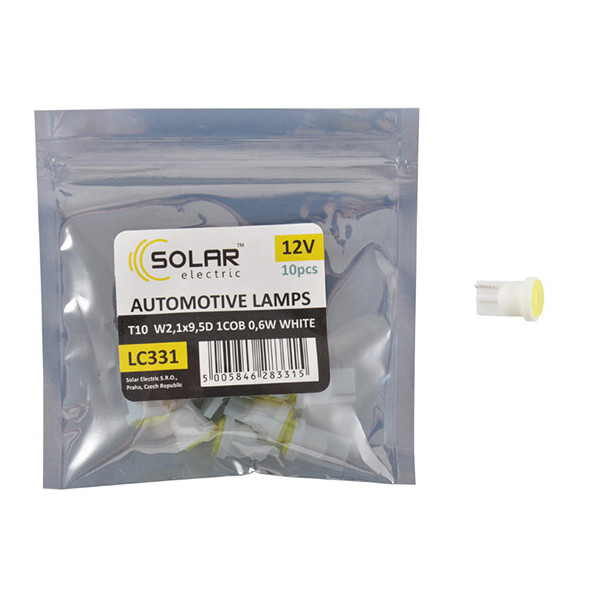 

LED автолампа Solar 12V T10 W2.1x9.5d 1COB 48LM white 10шт