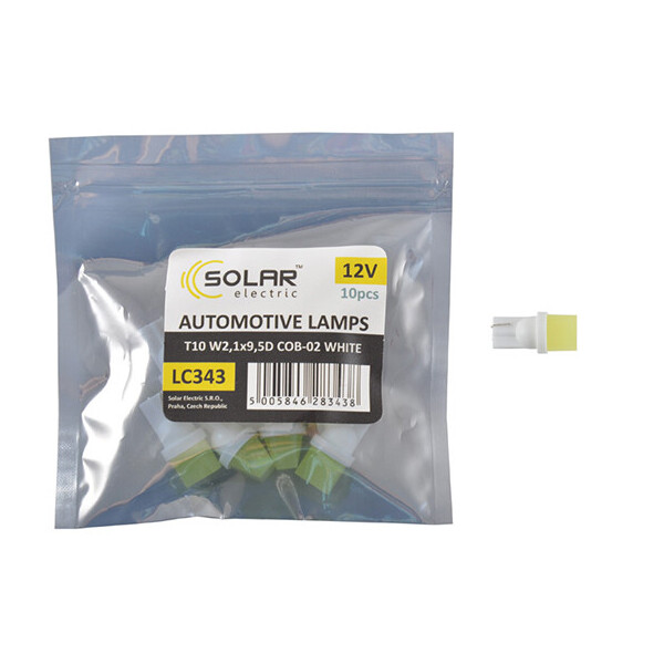 

LED автолампа Solar 12V T10 W2.1x9.5d 1COB white 10шт