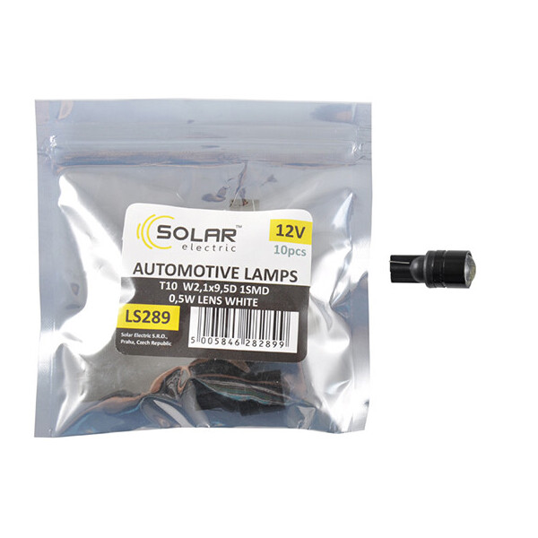 

LED автолампа Solar 12V T10 W2.1x9.5d 1SMD 0,5W with lens white 10шт
