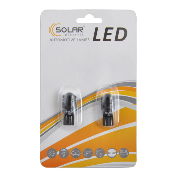 

LED автолампа Solar 12V T10 W2.1x9.5d 1SMD 0,5W with lens, 2шт