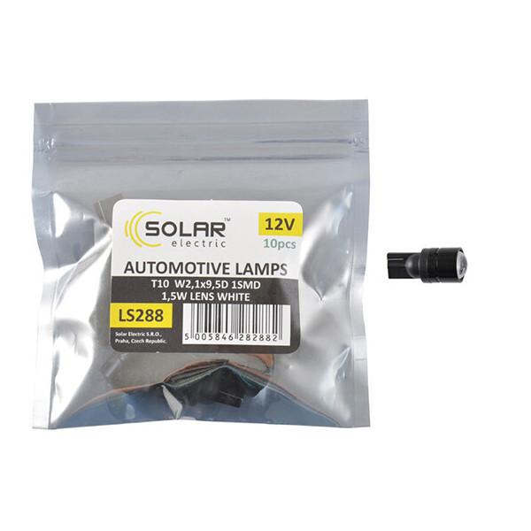 

LED автолампа Solar 12V T10 W2.1x9.5d 1SMD 1,5W with lens 10шт