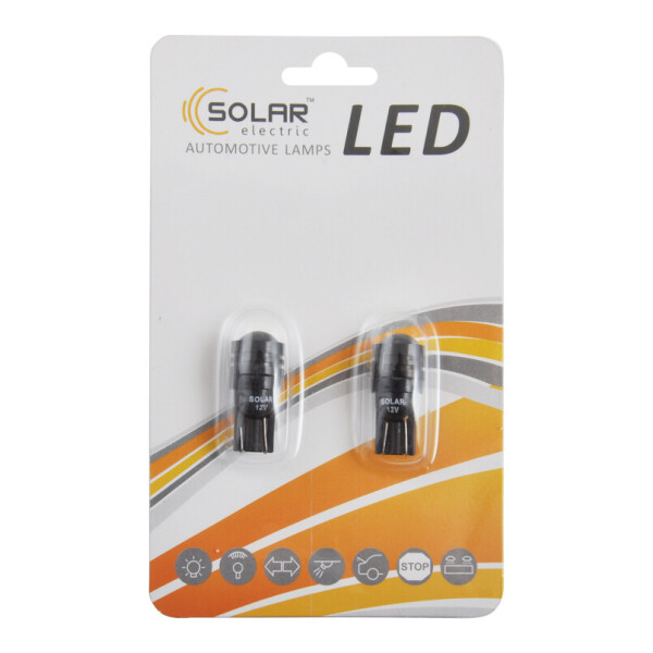 

LED автолампа Solar 12V T10 W2.1x9.5d 1SMD 1,5W with lens, 2шт