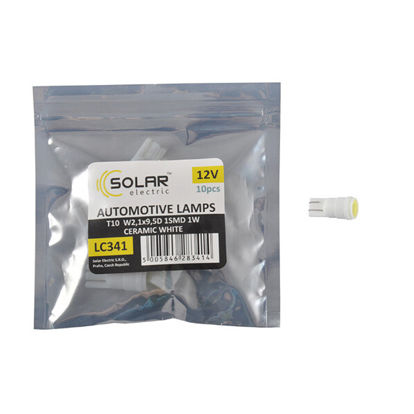 

LED автолампа Solar 12V T10 W2.1x9.5d 1SMD 1W Ceramic white 10шт