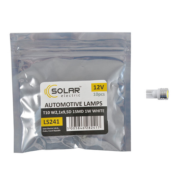 

LED автолампа Solar 12V T10 W2.1x9.5d 1SMD 1W white 10шт