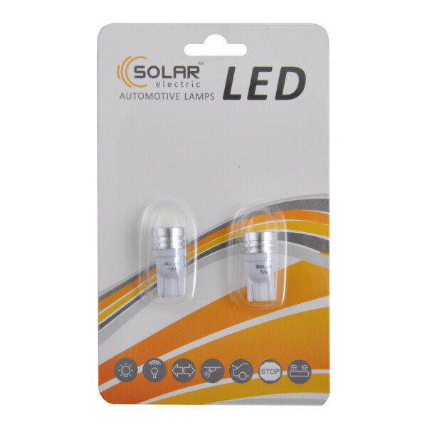 

LED автолампа Solar 12V T10 W2.1x9.5d 1SMD 1W white, 2шт