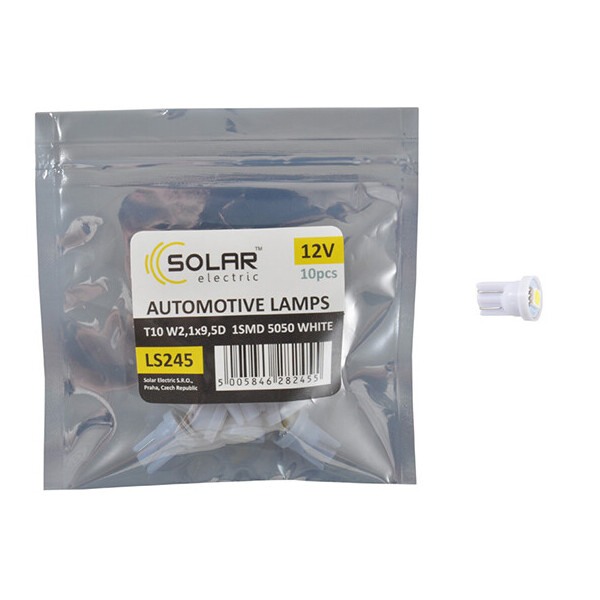 

LED автолампа Solar 12V T10 W2.1x9.5d 1smd 5050 white 10шт