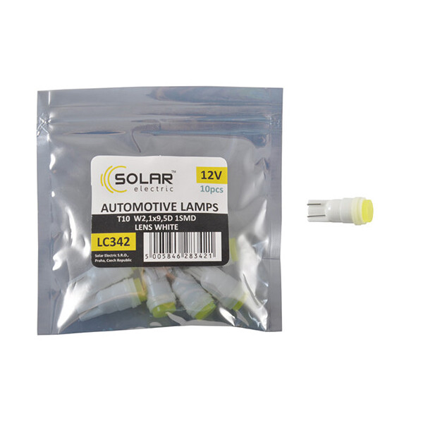 

LED автолампа Solar 12V T10 W2.1x9.5d 1SMD with lens white 10шт