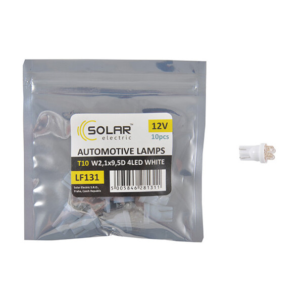 

LED автолампа Solar 12V T10 W2.1x9.5d 4leds white 10шт
