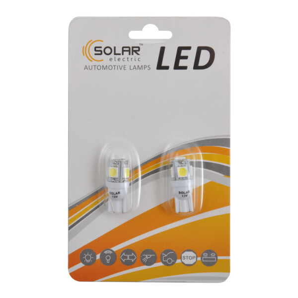 

LED автолампа Solar 12V T10 W2.1x9.5d 5smd 5050 white, 2шт