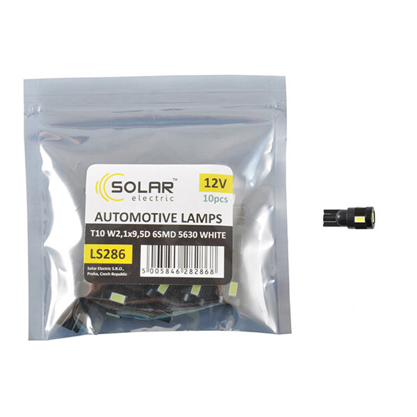 

LED автолампа Solar 12V T10 W2.1x9.5d 6SMD 5630 white 10шт