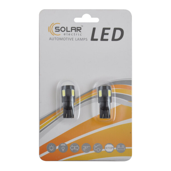 

LED автолампа Solar 12V T10 W2.1x9.5d 6SMD 5630 white, 2шт