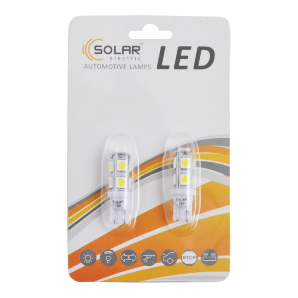 

LED автолампа Solar 12V T10 W2.1x9.5d 9SMD 5050 white, 2шт