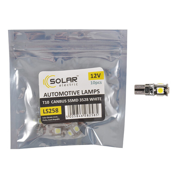 

LED автолампа Solar 12V T10 W2.1x9.5d Canbus 5SMD 5050, white 10шт