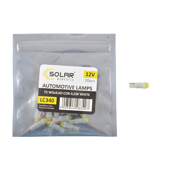 

LED автолампа Solar 12V T5 W2x4.6d 1COB 0,5W white 20шт