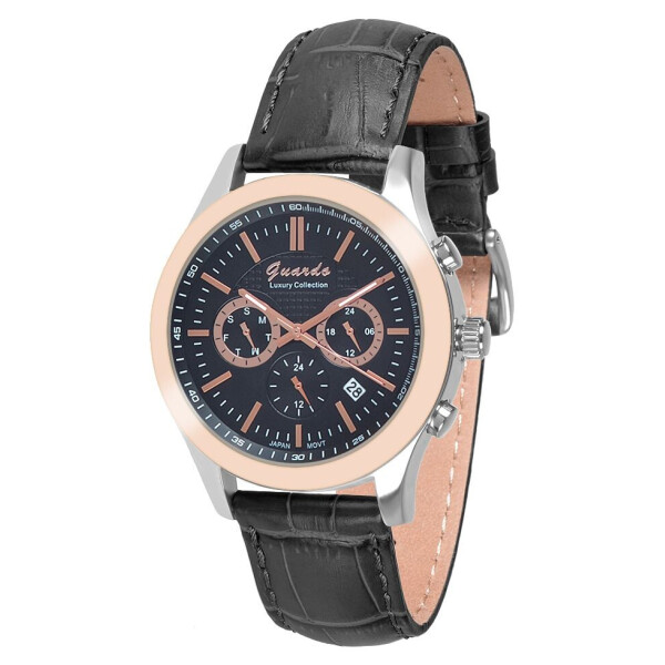 

Часы наручные мужские Guardo Luxury Stainless Steel кварцевые, серебро и розовое золото (S1076-7)