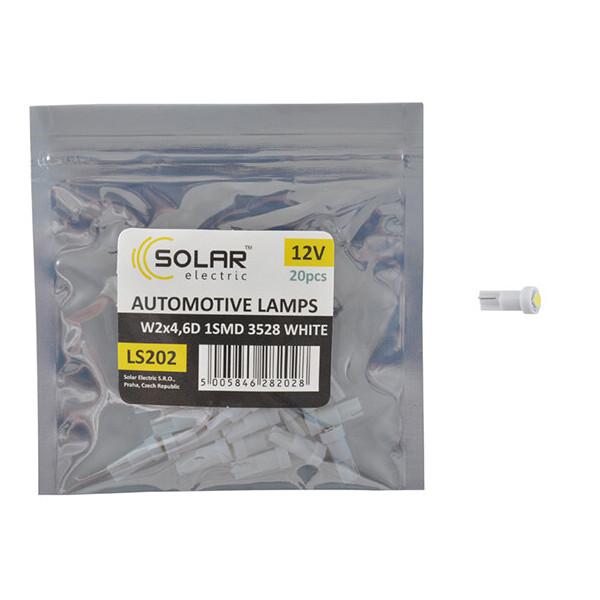 

LED автолампа Solar 12V T5 W2x4.6d 1smd 3528 white 20шт